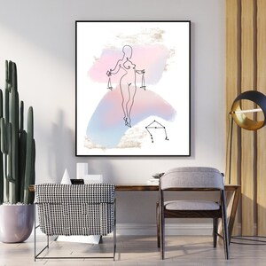 Libra Zodiac Sign Poster, Astrology Zodiac Sign Art Print with Line Art, Zodiac Poster, Digital Download Print Wall Art, Star Sign Print