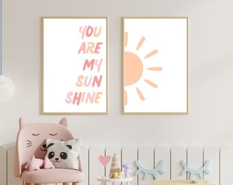 You Are My Sunshine Print: Pink Orange Nursery Decor (Digital Download)