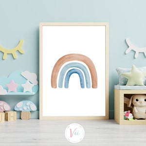 Watercolor Blue Rainbow Print | Nursery Decor | Baby Shower Gift | Boho Rainbow Print | Baby Pastel Rainbow | Rainbow Wall Art