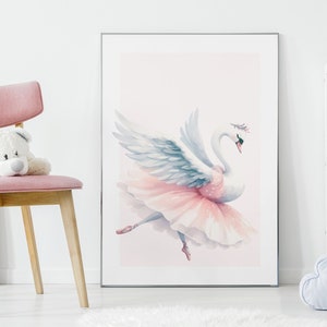 Swan Nursery Prints | Dancing Ballerina Swan Nursery Room Decor | Baby Girl's Ballerina Nursery Decor | Pink Swan Nursery Wall Art