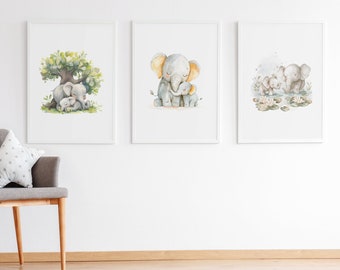 Watercolor Elephant Mom and Baby Art Print Set (Digital Download)