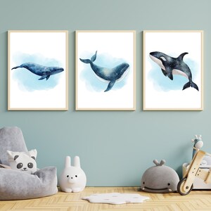 Watercolor Whale Nursery Prints: Ocean Sea Life (Digital Download)