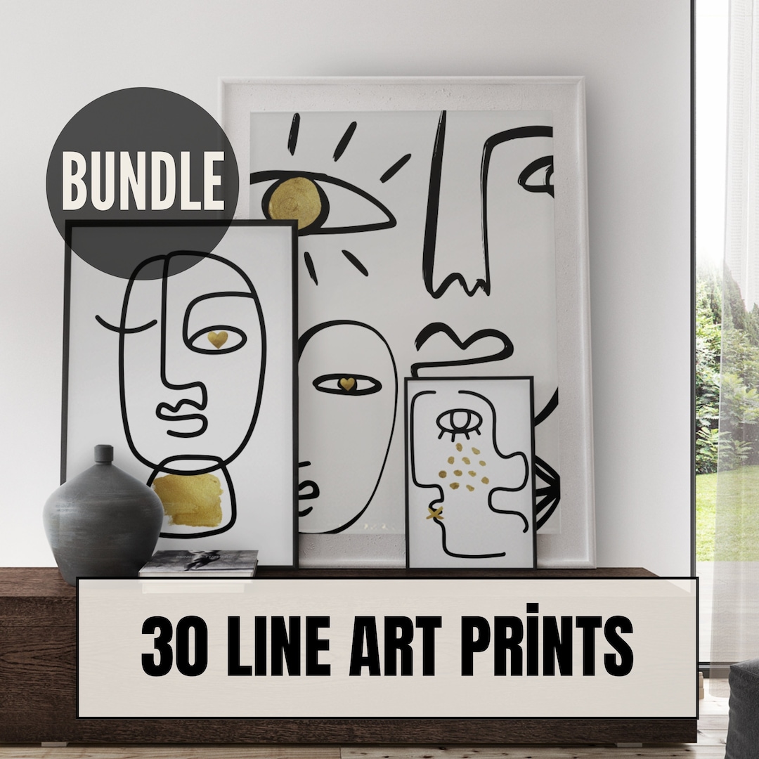 30 Minimalist One Line Art Prints: Eclectic Gallery Wall Set (digital ...