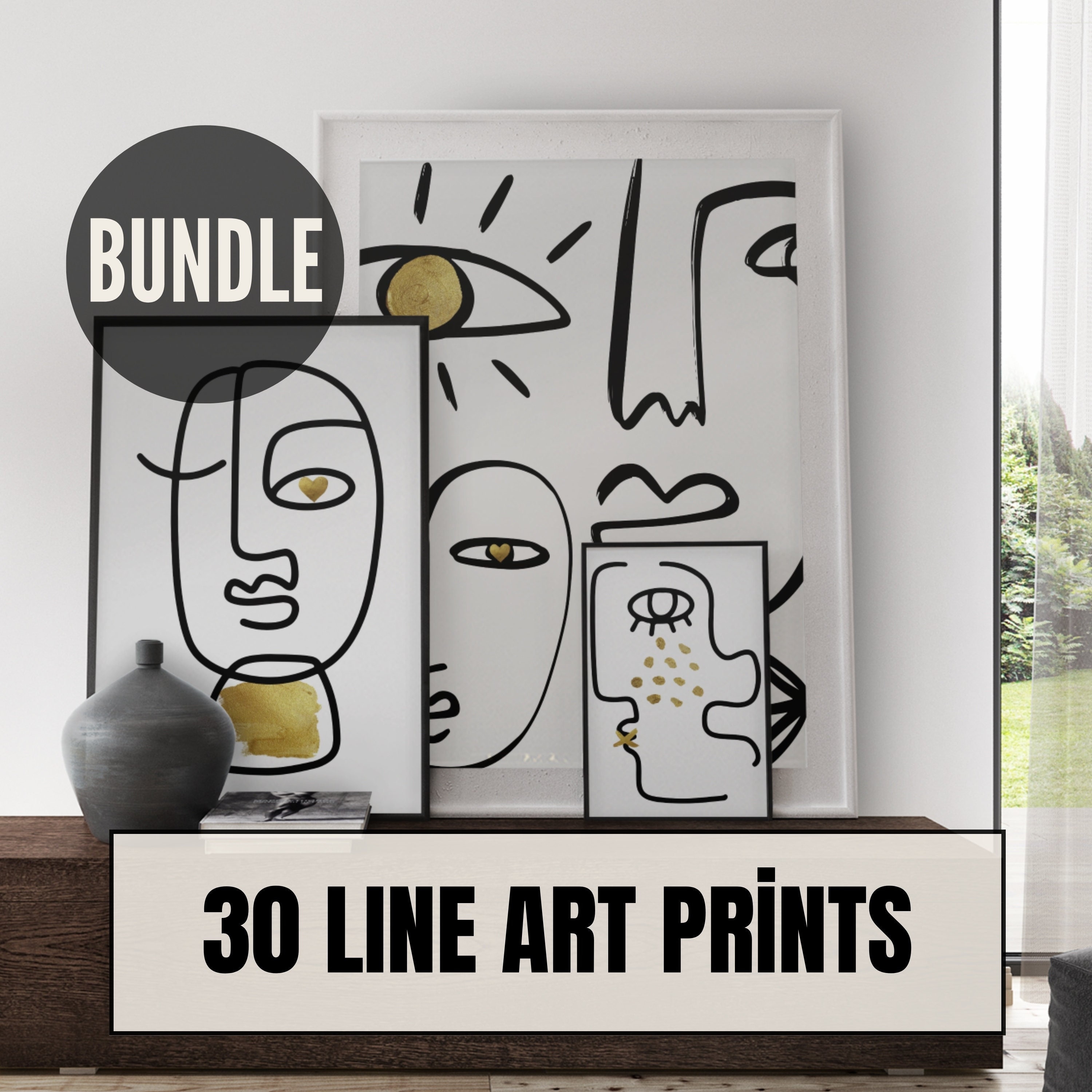 30 One Line Art Bundle | Minimalist Eclectic Wall Art | Gallery Wall ...