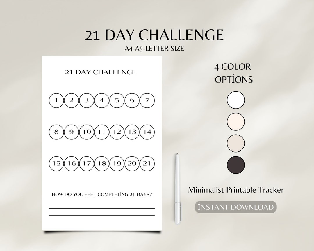 21 Day Challenge Tracker Printable, Fillable & Printable Planner, Habit ...