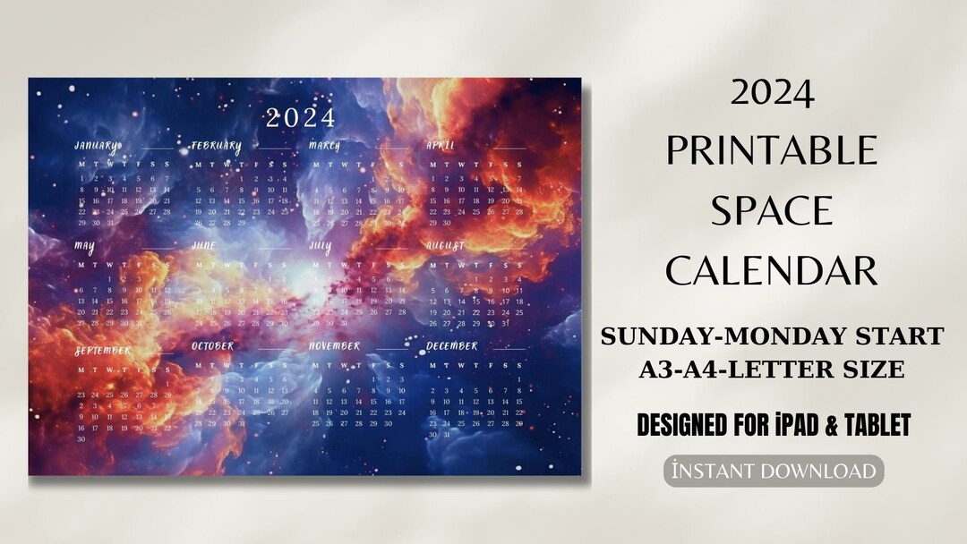 2024 Yearly Space Calendar , 2024 Space Wall Calendar ,designed for