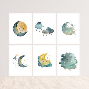 Cloud Moon Sun Stars Boho Nursery Prints | Gender Neutral Nursery Decor | Night Sky Playroom Decor| Celestial Nursery Wall Art Digital Print