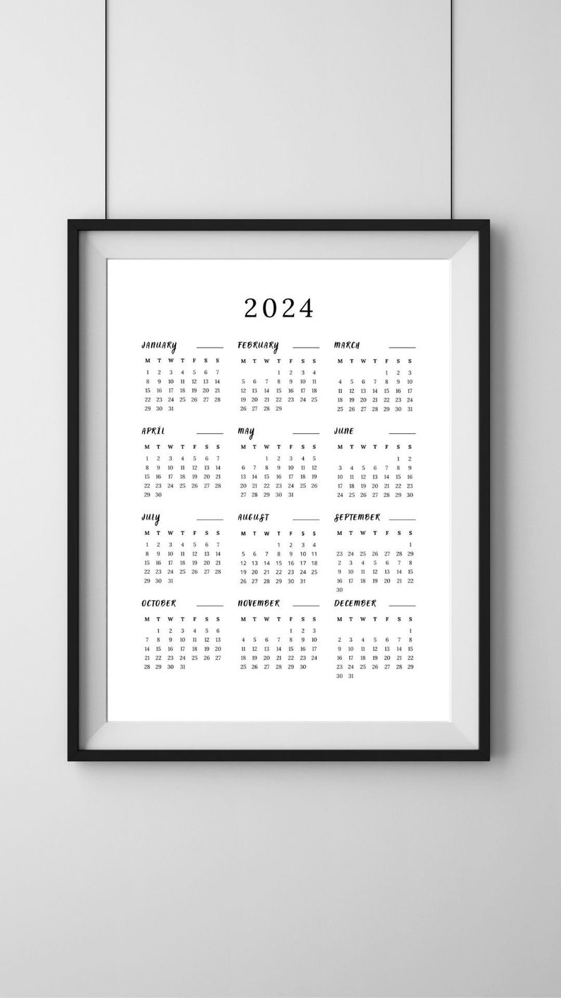 2024 Yearly Calendar Printable 2024 Minimalist Calendar Etsy