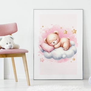 Teddybär-Kinderzimmer-Mädchen | Kinderzimmer Dekor Rosa | Babyzimmer Kunst | Niedliches Bären-Print-Kinderzimmer | Mädchen-Kinderzimmer Dekor | Kinderzimmer Kunstwerk