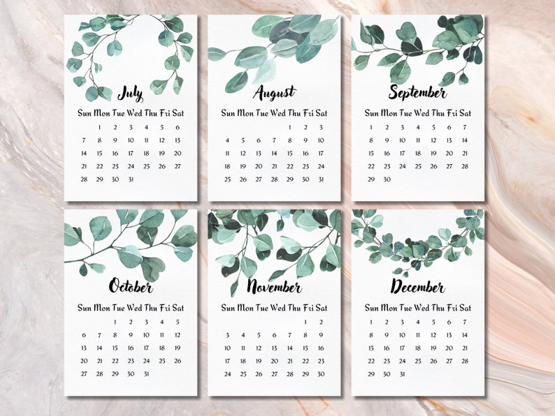 2024 Calendar Printable , 2024 Watercolor Leaves Calendar , Instant