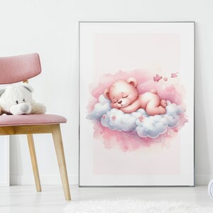 Süsser Bär Rosa Kinderzimmer Wand Kunst | Mädchen niedlich Zimmer Dekor | Boho Kinderzimmer Dekor | Druckbare Wandkunst | Kinderzimmer Wand Dekor | Neugeborenen Geschenk