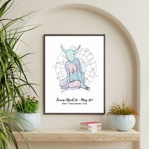 Taurus Zodiac Sign Poster, Astrology Zodiac Sign Art Print, Zodiac Poster, Digital Download Print Wall Art, Star Sign Print