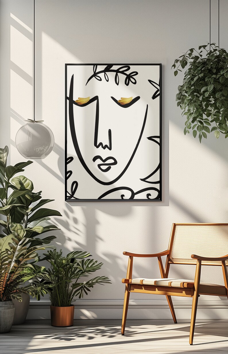 Minimalist Woman Face Line Art Print With Gold Details (digital ...