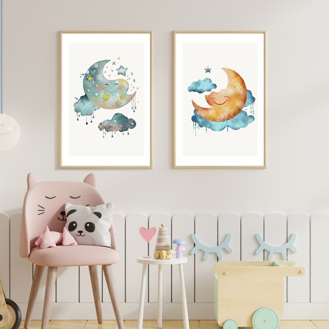 Cloud Moon and Sun Nursery Decor | PRINTABLE Moon Nursery Wall Art ...