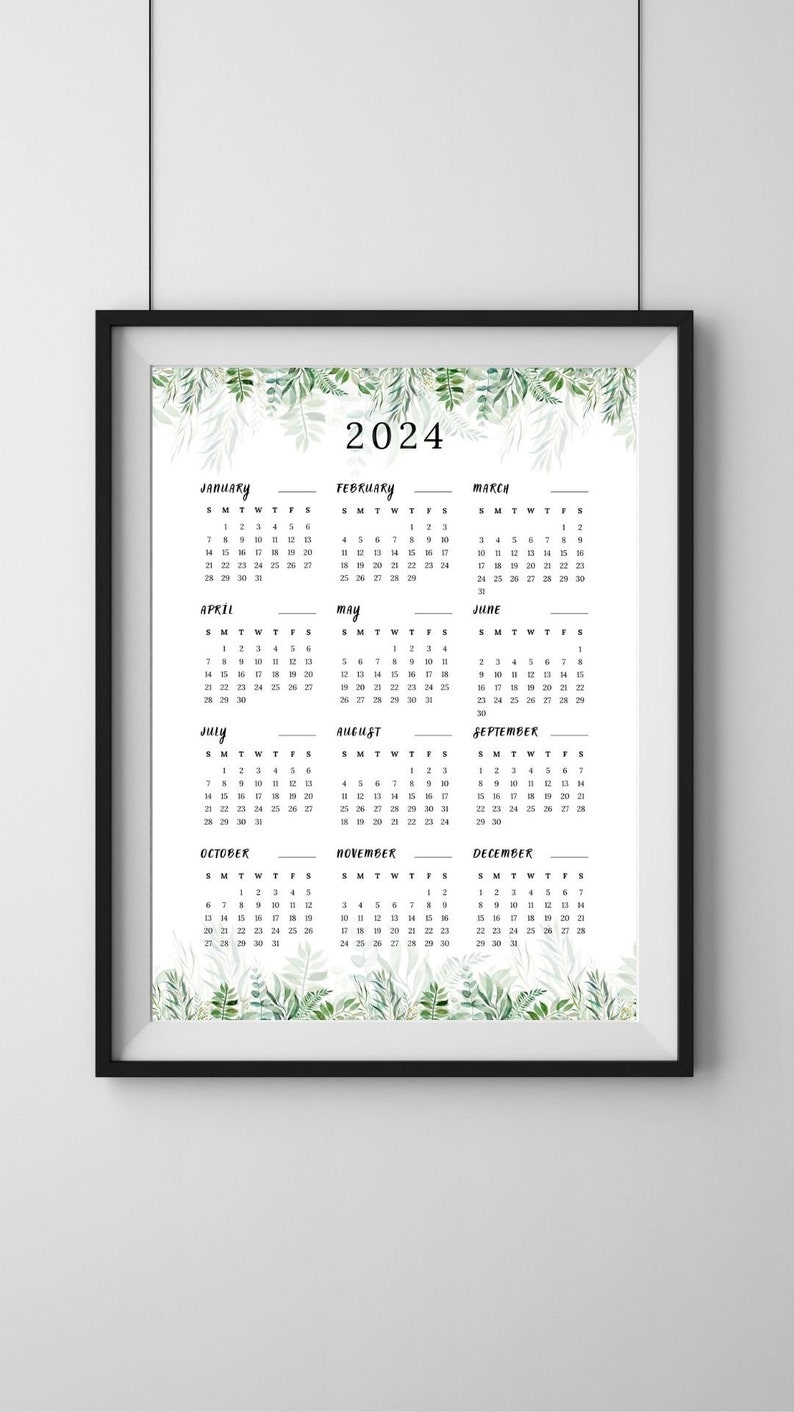 2024 Yearly Calendar Printable 2024 Leaves Calendar 2024 Etsy UK
