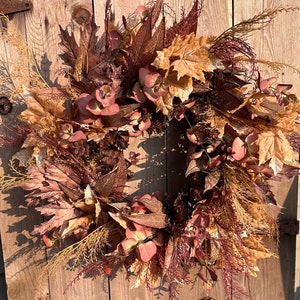 Maple Leaf Wreath for Front Door, Autumn Foliage, Fall Front Door Decor ...