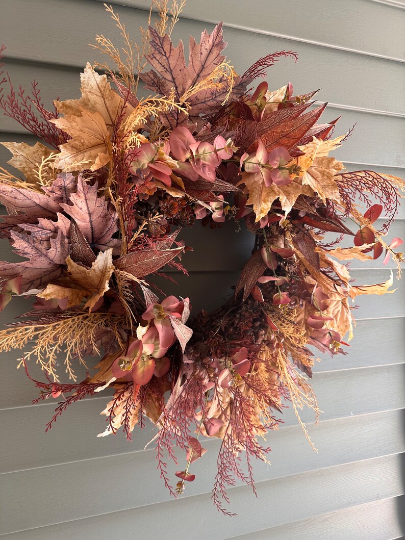 Maple Leaf Wreath for Front Door, Autumn Foliage, Fall Front Door Decor ...