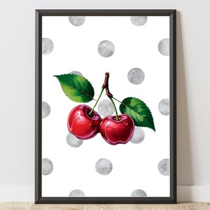 Cherry wall art,Trendy digital wall decor, cherry wall decor, minimalist wall art, printable art work, digital wall art, cherry illustration