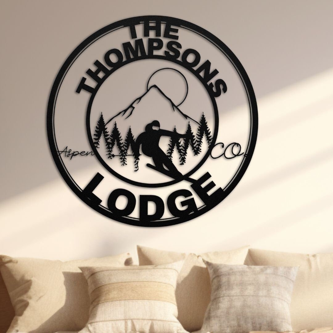 Personalized Family Ski Lodge Metal Wall Art Custom Family Ski Cabin