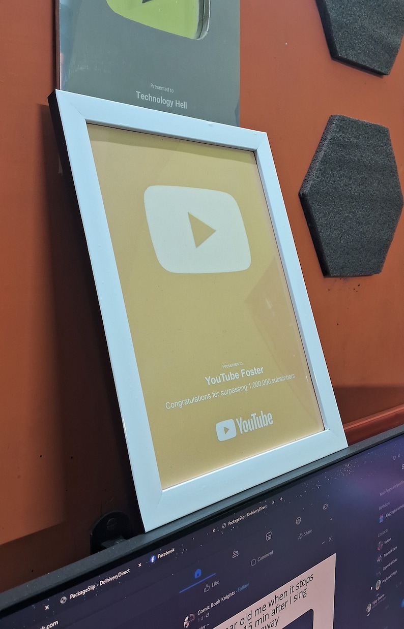 YouTube Play Button Award Decorative / Gift Item Framed Light