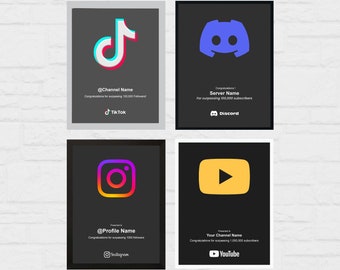 Social Media Achievement Awards (Personalized) | YouTube Play Button | Instagram TikTok Award | Decorative / Gift Items