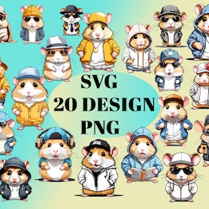 Сute Hamster SVG/PNG Bundle, hamster with sunglasses, hamsters clipart, design for print, hoodie design, funny hamsters, cartoon hamsters