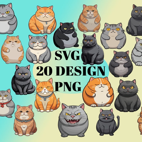 CAT SVG/PNG Bundle, sublimation cat design, fat cat svg clipart, sad cat png, cat design for print