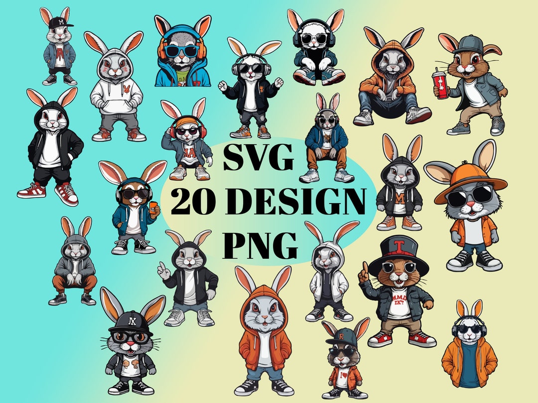 Cool Rabbit Svg RABBITS SVG/PNG Bundle, Funny Rabbits Clipart, Design for Print, T ...