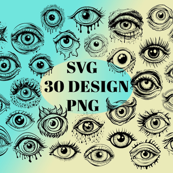 Monster EYE set SVG/PNG Bundle, magic eye svg clipart, horror eye, black and white eye, crazy eye png, design for print, eye t-shirt design