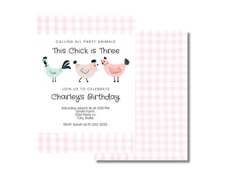 This Chick is Three - Birthday Invitation