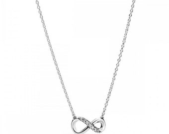Pandora New Infinity Collier Silver Necklace Affordable Elegance: Infinity Symbol Pendant with 45cm Cable Chain - A Meaningful Gift for Her