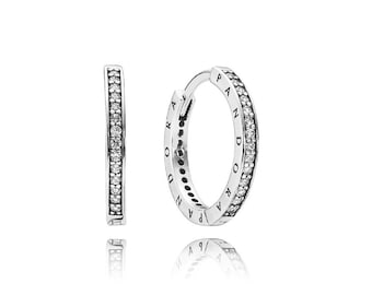 Pandora Logo Silver Hoop Earrings Handmade Circle Hoop Earrings: 'Love of Heart' Women's Collection, Affordable Item In UK, Trending Now