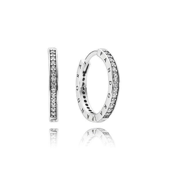 Pandora Logo Silver Hoop Earrings Handmade Circle Hoop Earrings: 'Love of Heart' Women's Collection, Affordable Item In UK, Trending Now