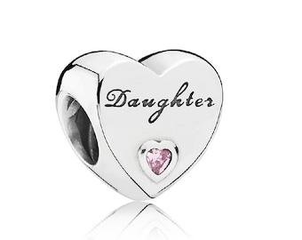 Pandora Sterling Silver Charm, Daughter Heart Pink Elegant Rhinestone Bracelet Charms, Popular Gifts for Daughters Pandora Moments crafted