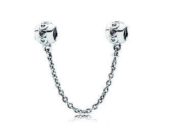 Pandora Hearts Silver Safety Chain Charm: Secure Them with Heart Detailing on the Clasp – Explore Our Bracelet Charms Protector, Must-Have