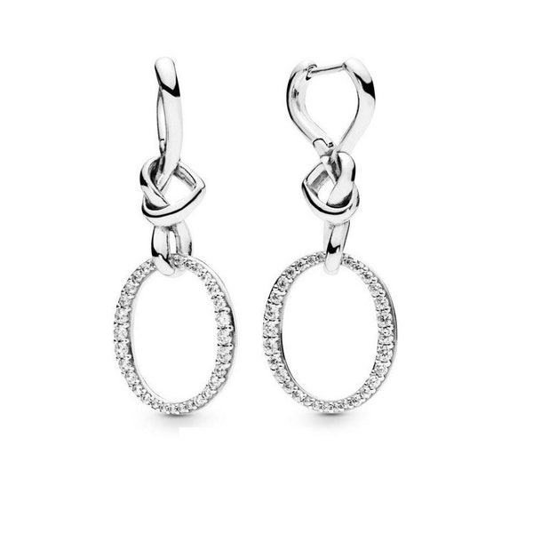 PANDORA Oval Knotted Heart Drop Sterling Silver Earrings Trendsetting Handmade Oval Hoop Earrings: S925 ALE Signature Style 298110CZ, UK