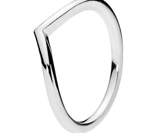 Pandora Silver Ring Polished Wishbone Simple Elegant Minimalistic Beauty Trendy Hand-Finished Silver Crown Jewellery Stylish Statement, UK