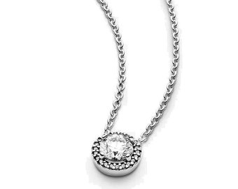 PANDORA Silver Round Classic Halo Necklace  A Gift of Elegance: Timeless Collection Selenite Zirconia Jewellery – A Must-Have for Women