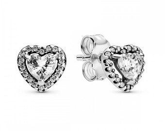 Pandora Elevated Heart Silver Stud Earrings, Sparkling Rhinestone Heart Stud Earring: Unique S925 Jewellery, Gift for Her Trending Now in UK