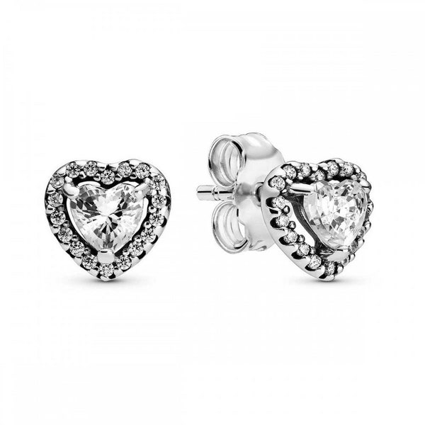 Pandora Elevated Heart Silver Stud Earrings, Sparkling Rhinestone Heart Stud Earring: Unique S925 Jewellery, Gift for Her Trending Now in UK