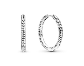 Pandora Silver Moments Charm Hoop Earrings Unleash Your Charm with Pandora Moments Hoop Earrings: Snake Chain Pattern and Adorable O Pendant