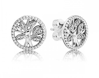 PANDORA Family Tree Sterling Silver Stud Earrings Family Tree Earrings: A Tribute to Family Bonds and Ancestral Roots Brand New  297843CZ