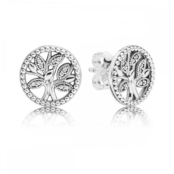 PANDORA Family Tree Sterling Silver Stud Earrings Family Tree Earrings: A Tribute to Family Bonds and Ancestral Roots Brand New  297843CZ