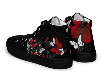 Limited edition women’s high top canvas sneaker shoes custom designer with Butterfly print, perfect gift for girlfriend