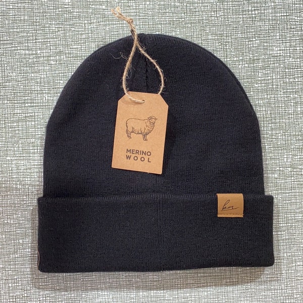 100% Organic Merino Wool Beanie : Black