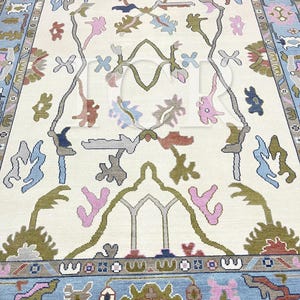 Modern Vintage Blue Pink Hand knotted Oushak Made to Order (In Any Size!!)Modern Oushak rug/ large area rug/pastel/sage/muted Oushak.