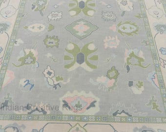 Hand knotted Light cadet grey and pink Modern Oushak   Made to Order (In Any Size!)Modern Oushak rug/ large area rug/pastel/sage/muted Rug