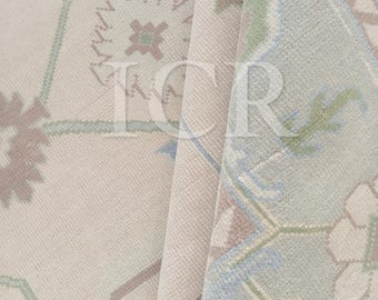 Neutraler Oushak-Teppich – Elfenbein, Blau & Grün, Vintage-Stil, Wohnzimmerteppich – Designer-Teppich