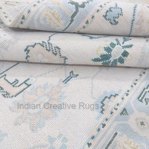 Turkish Oushak Area Rug Handmade Oushak Rug | Light Blue & Sage Green  | Vintage Look Floral Oushak Carpet | Living Room Bedroom Rug