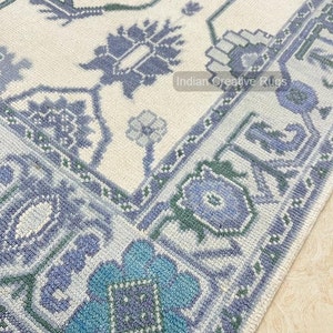 Blue White Modern Vintage  Hand knotted  Oushak Made to Order (In Any Size!!)Modern Oushak rug/ large area rug/pastel/sage/muted Oushak.